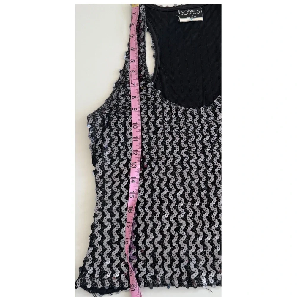 VTG Sparkly Sequin Halter Top M Sleeveless Glittery Party Night Club Disco Y2K - Picture 15 of 15